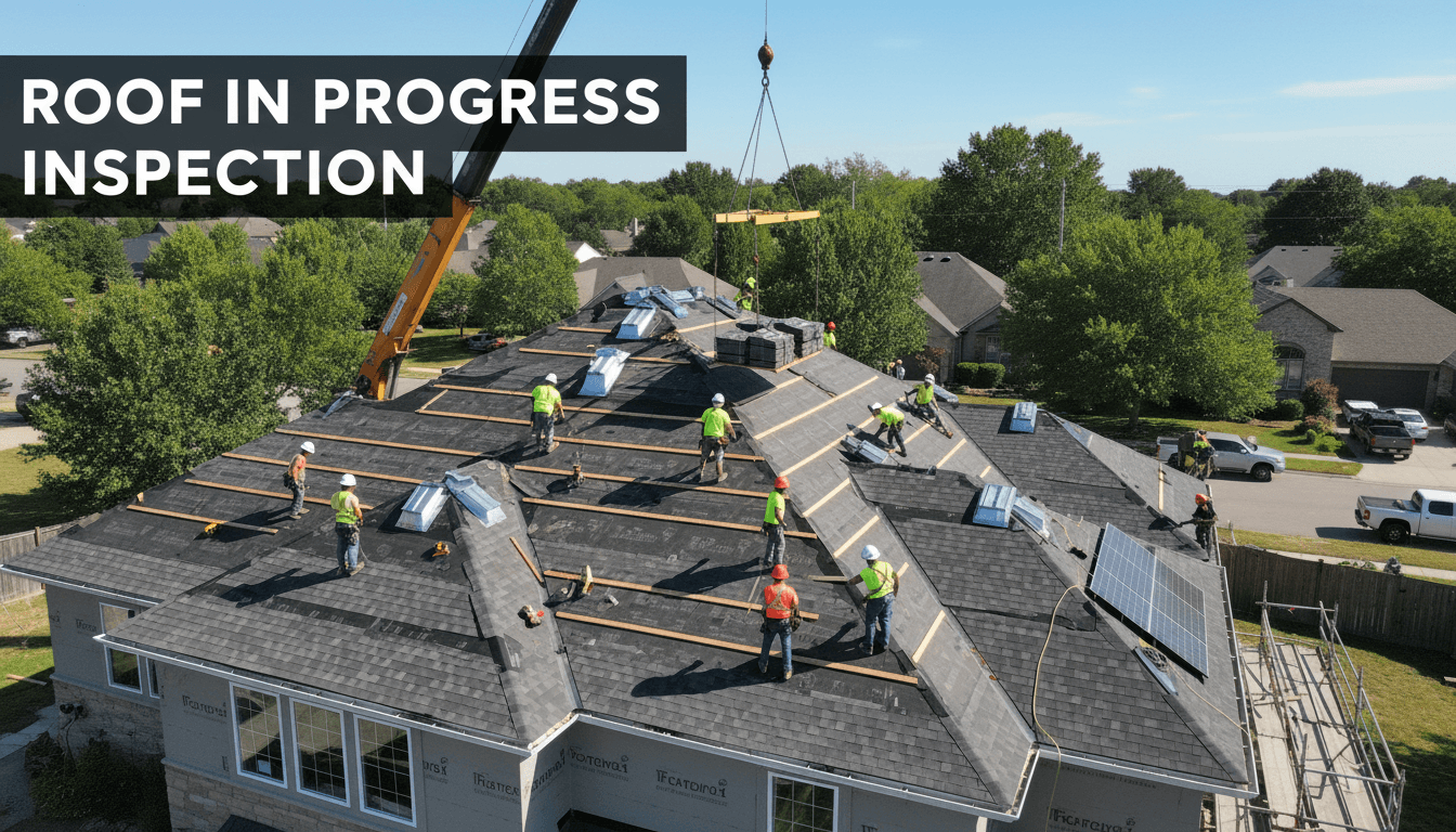 Drone hovering over a residential roof during a daytime inspection