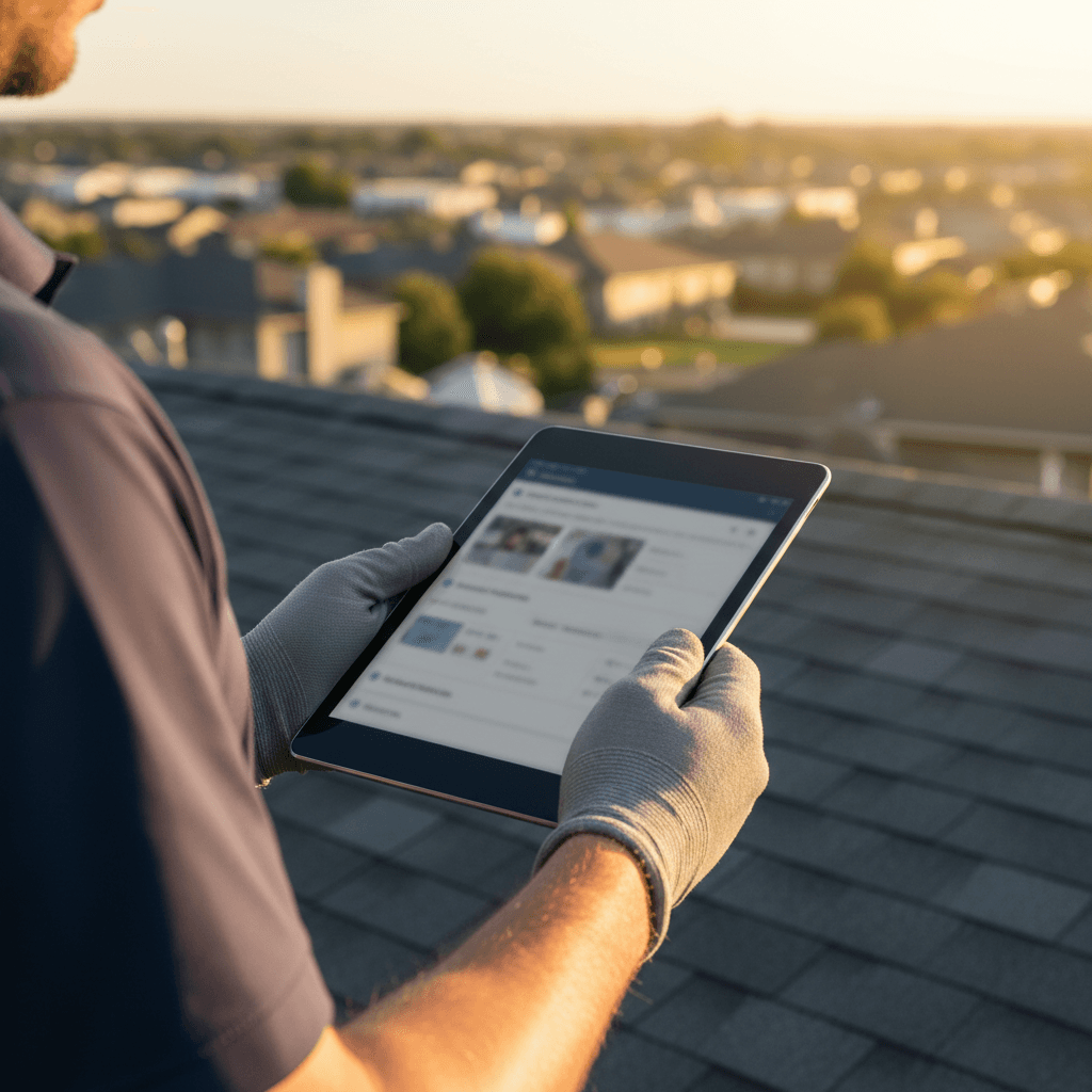 Drone pilot holding remote controller with tablet in a residential neighborhood