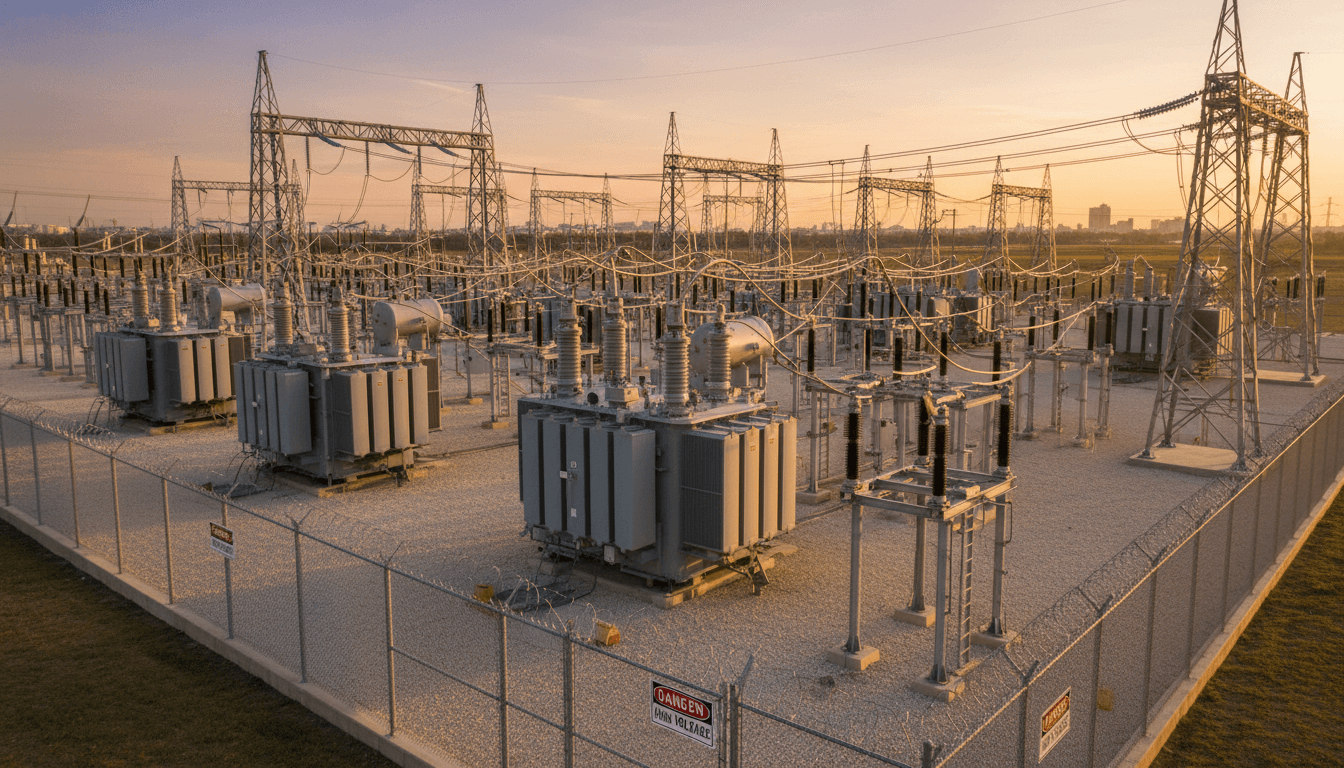 Drone capturing thermal image of electrical substation and power lines